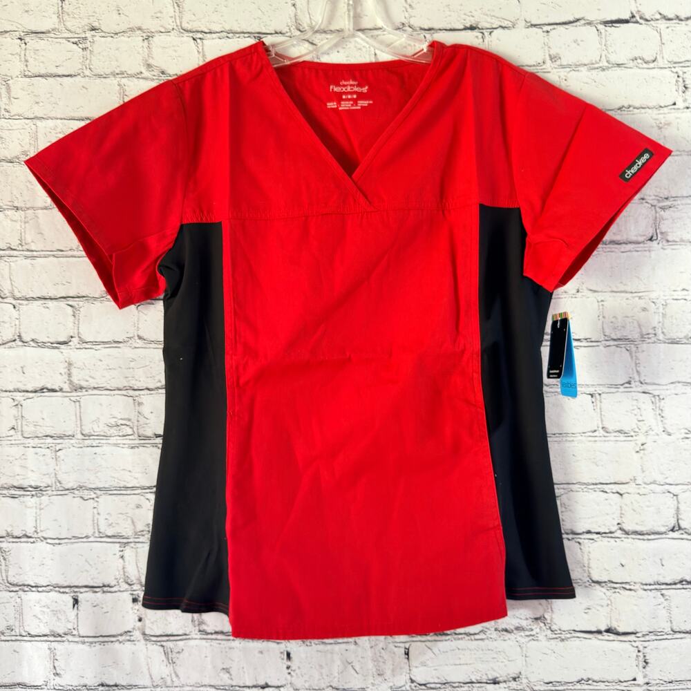 Cherokee Flexibles Scrub Top w/Pockets Women's Size M Red & Black Color NWT
